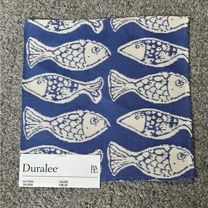 Duralee Fabric Sample Remnant DW16043 Blue White Fish Surf Coastal Polypropylene